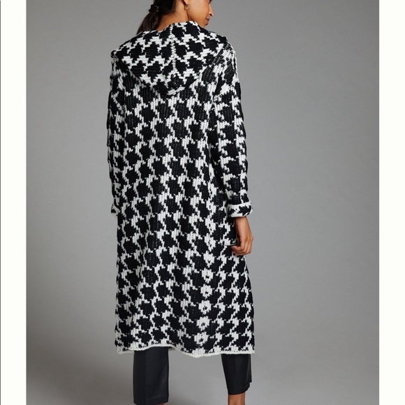 ANTHROPOLOGIE Houndstooth Hooded Long Sweater, size small. - Picture 3 of 12
